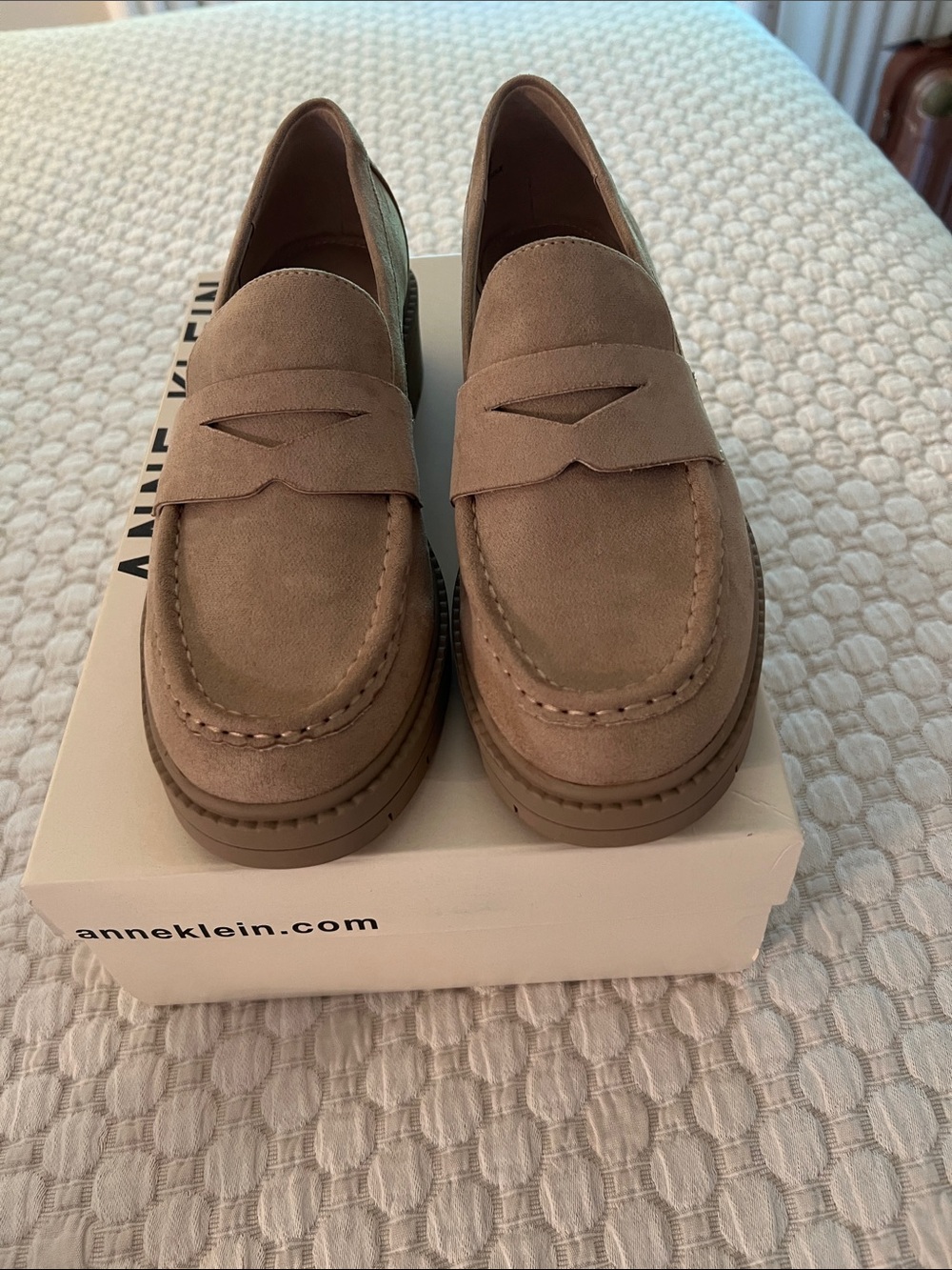 Anne Klein Taupe Suede Penny Loafers for women size 7.5m